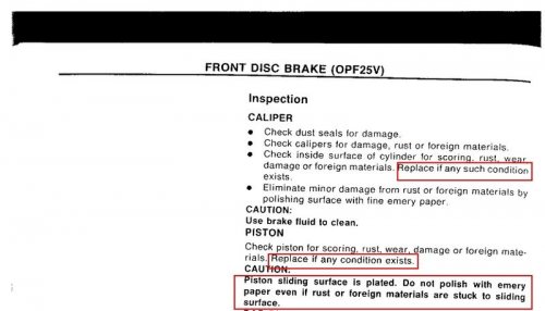 brake piston caution